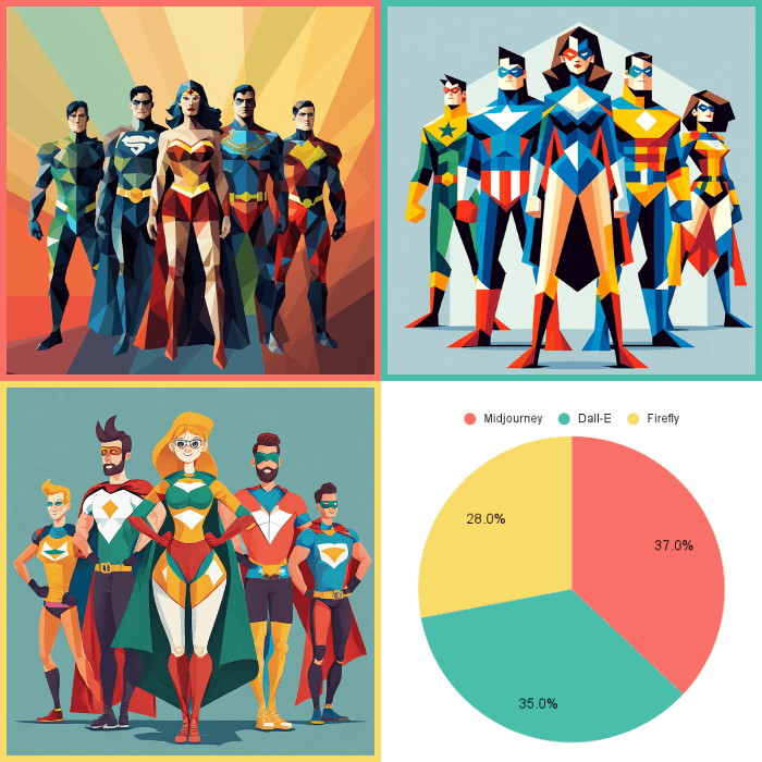 geometric illustration of 5 superheroes