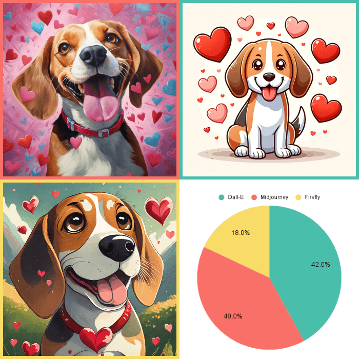 happy beagle with lovehearts